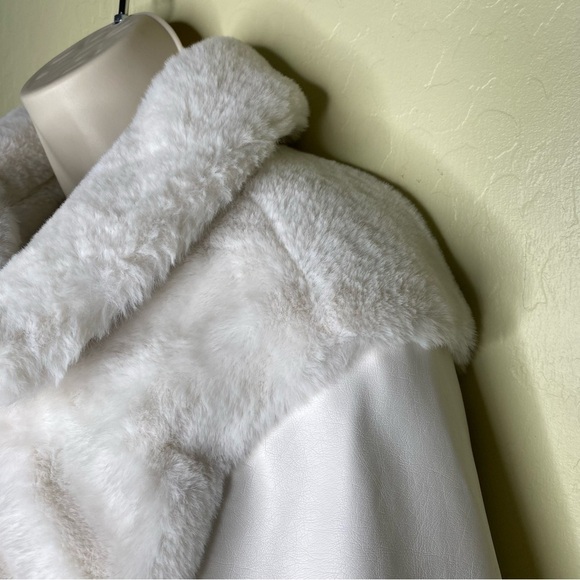 Nine West Cream Faux Fur Moto Jacket Coat Size Large L - Picture 8 of 16